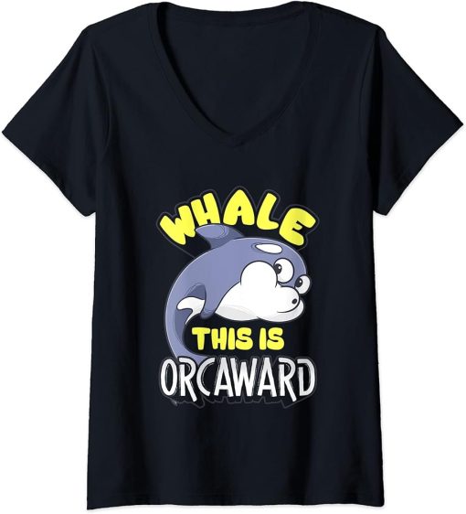 Womens women men apparel: Funny animals design orca whale V-Neck T-Shirt