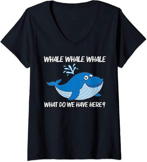 Womens Funny Whale Art For Men Women Orca Narwhal Blue Whales V-Neck T-Shirt