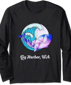 Gig Harbor WA Japanese Paint Geometric Orca Killer Whale Long Sleeve T-Shirt