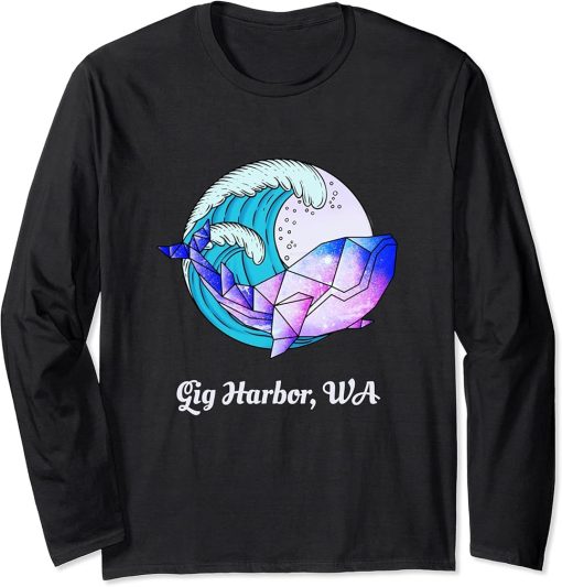 Gig Harbor WA Japanese Paint Geometric Orca Killer Whale Long Sleeve T-Shirt