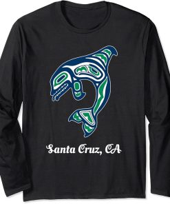 Blue Green Native American Cruz Santa CA Orca Killer Whale Long Sleeve T-Shirt