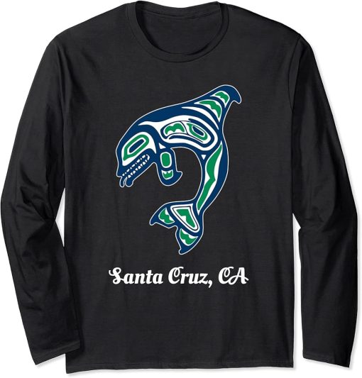 Blue Green Native American Cruz Santa CA Orca Killer Whale Long Sleeve T-Shirt