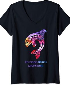 Womens California Redondo Beach Orca Killer Whale Native American V-Neck T-Shirt