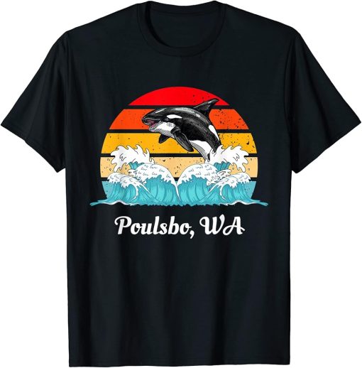 Vintage Poulsbo WA Distressed Orca Killer Whale Art T-Shirt